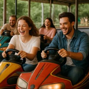 Eğlenceli bir çarpışan araba yarışı.